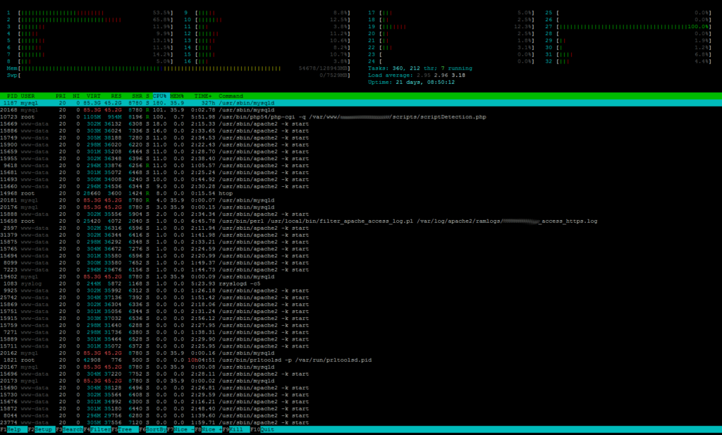 htop auf einem frequentierten Webserver